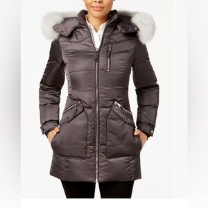 1 Madison Charcoal Puffer Coat with Faux Fur Trim